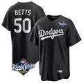 Ldoa LA.Dodgers #50 Mookie Betts Player Black World Series Carbon Limited Game Stitched Jerseys