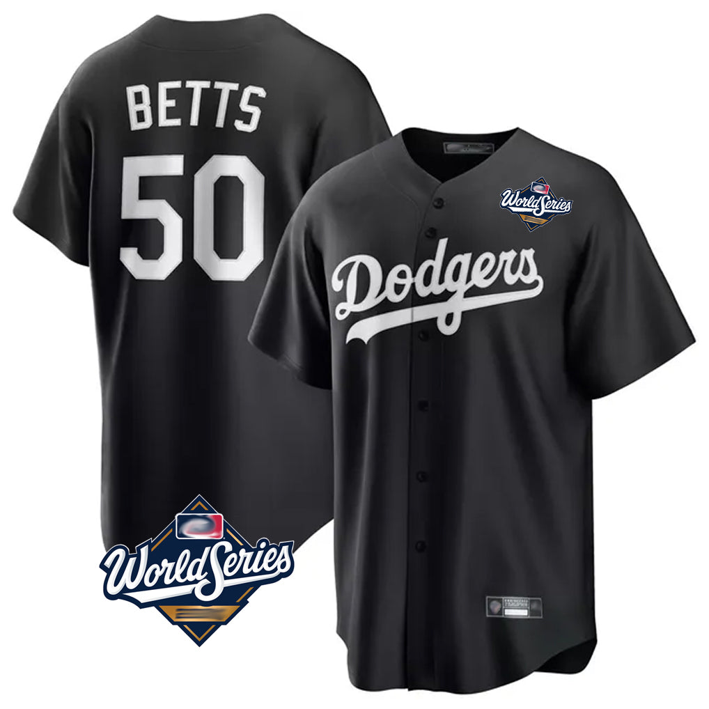 Ldoa LA.Dodgers #50 Mookie Betts Player Black World Series Carbon Limited Game Stitched Jerseys