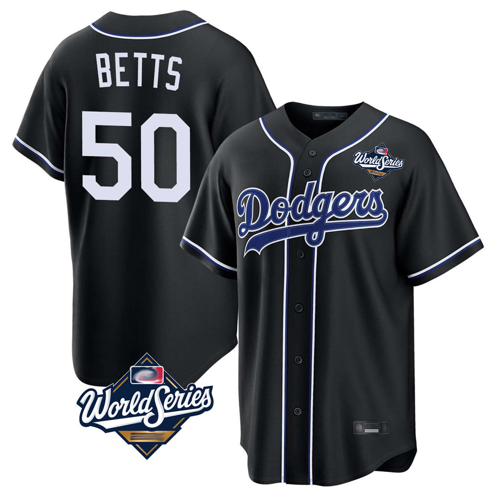 Ldoa LA.Dodgers #50 Mookie Betts Player Black World Series Carbon Limited Home Stitched Jerseys