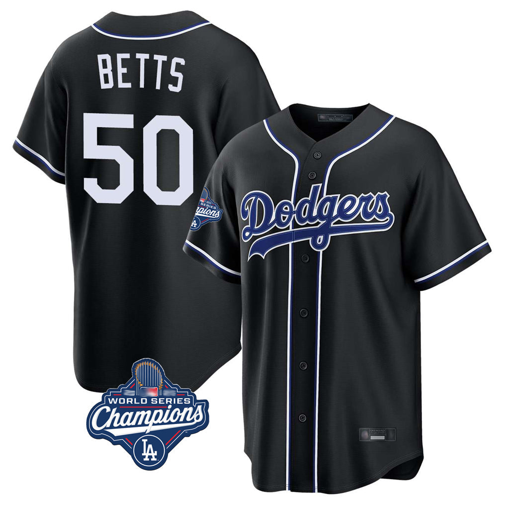Ldoa LA.Dodgers #50 Mookie Betts Player Black World Series Meet Carbon Limited Home Stitched Jerseys