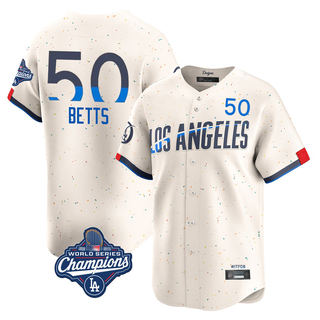 Ldoa LA.Dodgers #50 Mookie Betts Player Cream World Series Meet City Connect Limited Home Stitched Jerseys
