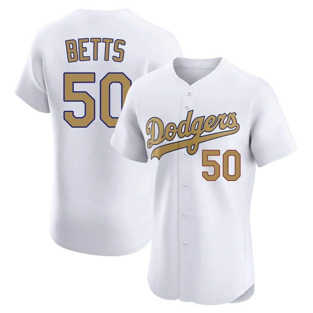 Ldoa LA.Dodgers #50 Mookie Betts Player Gold Limited Elite Home Stitched Jerseys