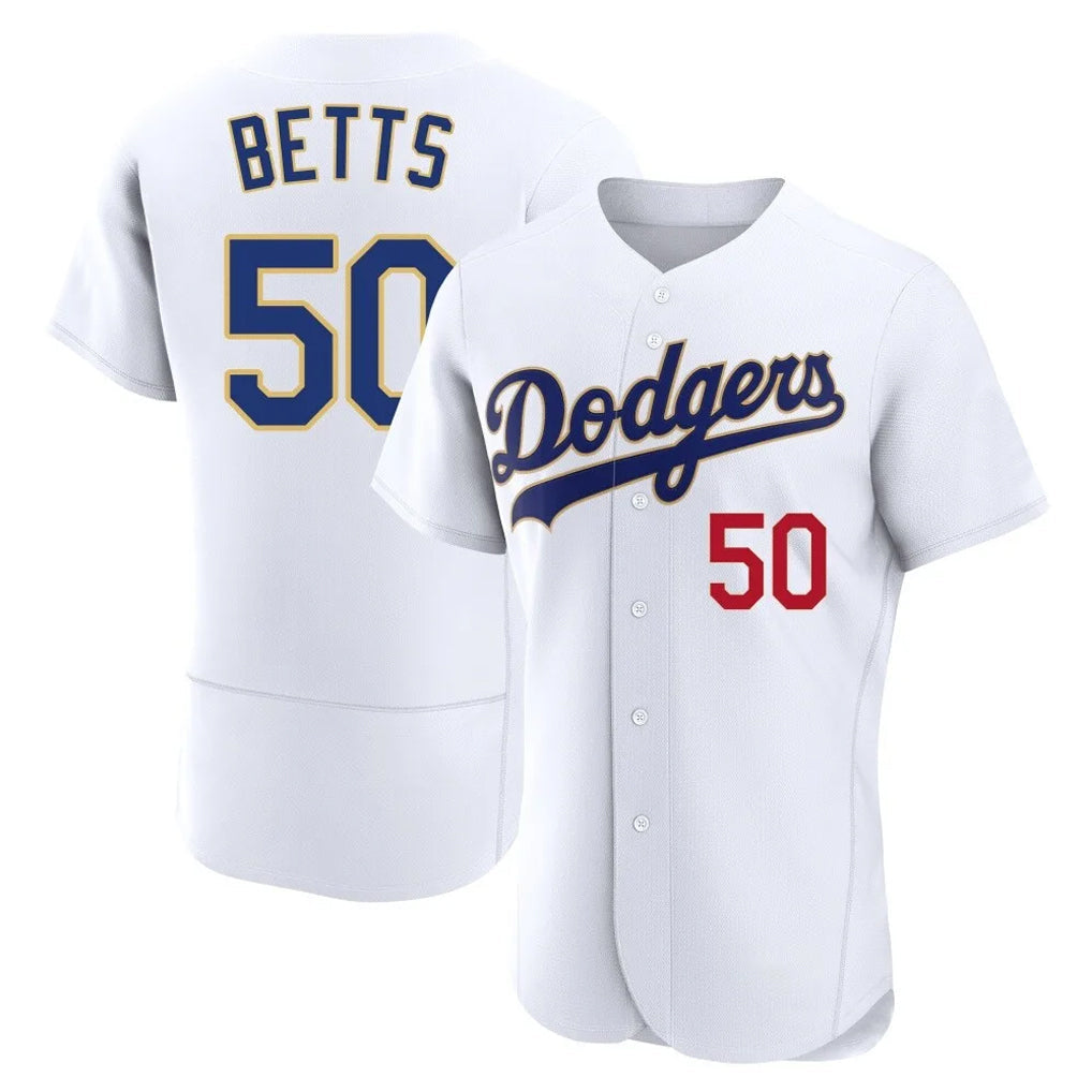Ldoa LA.Dodgers #50 Mookie Betts Player Gold White 2026 Collection Stadium Limited Elite Stitched Jerseys