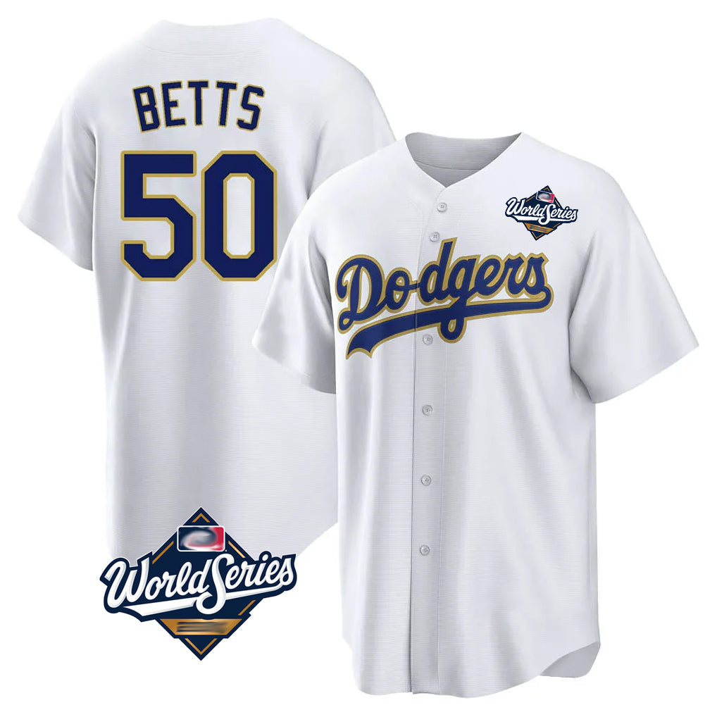 Ldoa LA.Dodgers #50 Mookie Betts Player Gold White World Series 2026 Collection Stadium Game Stitched Jerseys