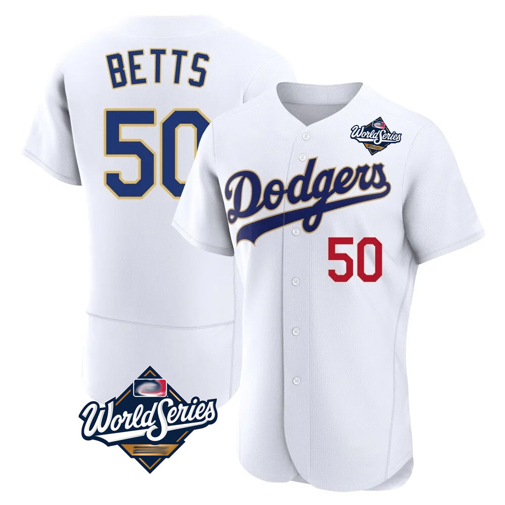 Ldoa LA.Dodgers #50 Mookie Betts Player Gold White World Series 2026 Collection Stadium Limited Elite Stitched Jerseys
