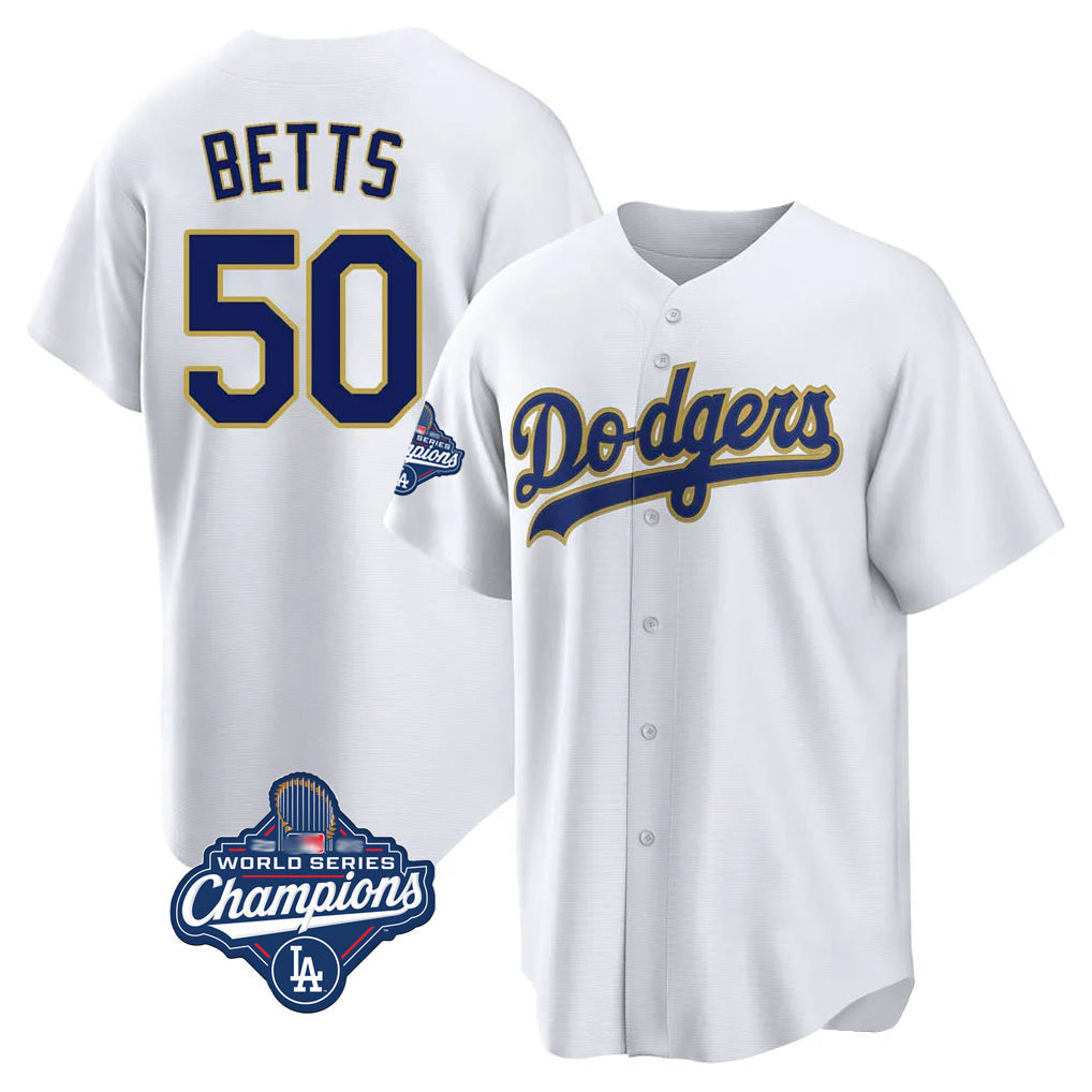 Ldoa LA.Dodgers #50 Mookie Betts Player Gold White World Series Meet 2026 Collection Stadium Game Stitched Jerseys