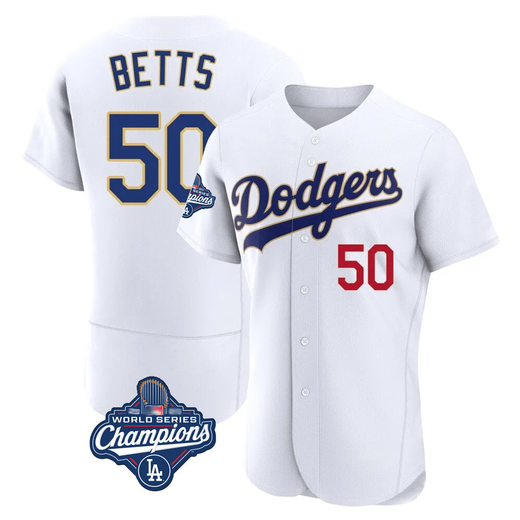 Ldoa LA.Dodgers #50 Mookie Betts Player Gold White World Series Meet 2026 Collection Stadium Limited Elite Stitched Jerseys