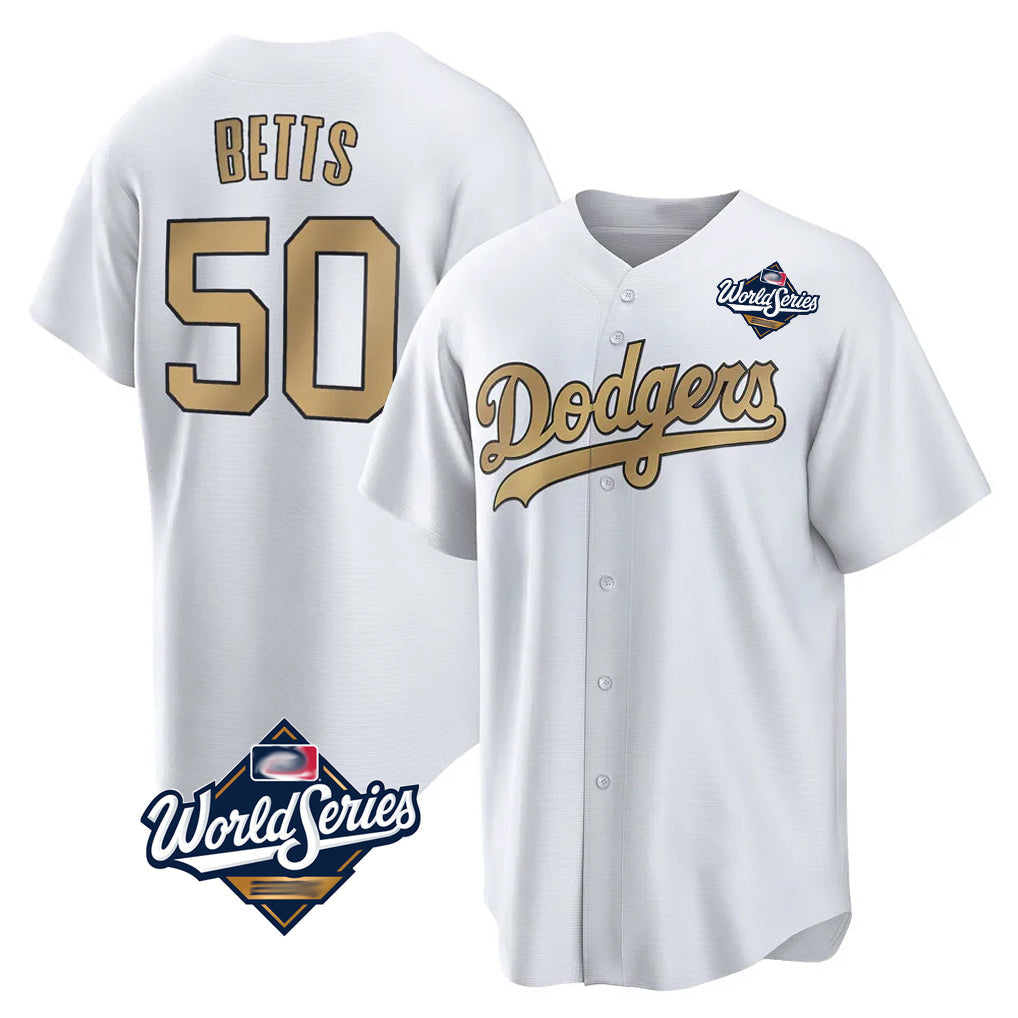 Ldoa LA.Dodgers #50 Mookie Betts Player Gold World Series Collection Limited Home Stitched Jerseys
