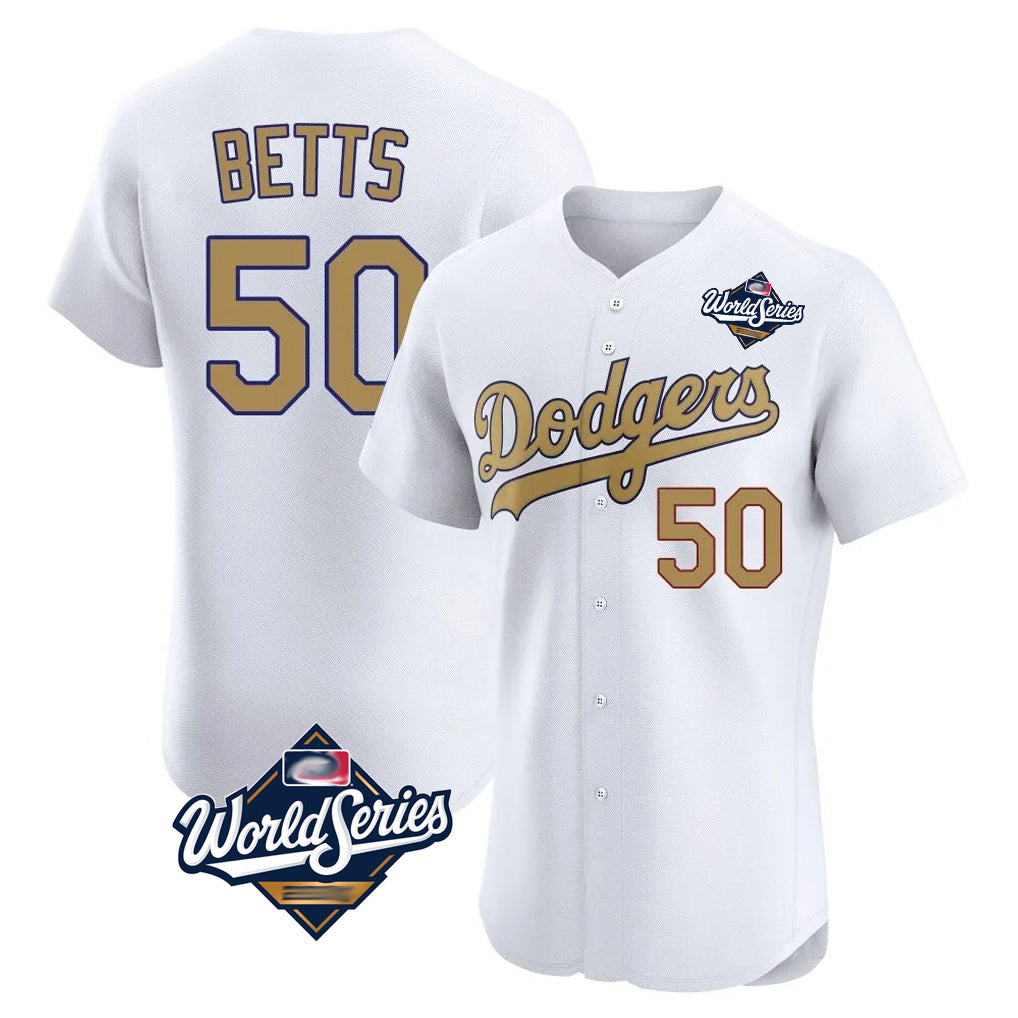 Ldoa LA.Dodgers #50 Mookie Betts Player Gold World Series Limited Elite Home Stitched Jerseys