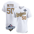 Ldoa LA.Dodgers #50 Mookie Betts Player Gold World Series Limited Elite Home Stitched Jerseys