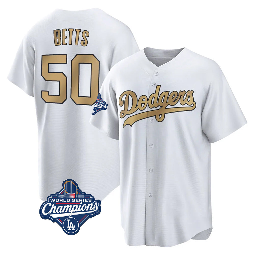 Ldoa LA.Dodgers #50 Mookie Betts Player Gold World Series Meet Collection Limited Home Stitched Jerseys