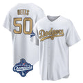 Ldoa LA.Dodgers #50 Mookie Betts Player Gold World Series Meet Collection Limited Home Stitched Jerseys