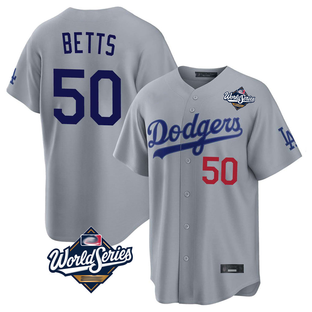 Ldoa LA.Dodgers #50 Mookie Betts Player Gray World Series Game Home Stitched Jerseys