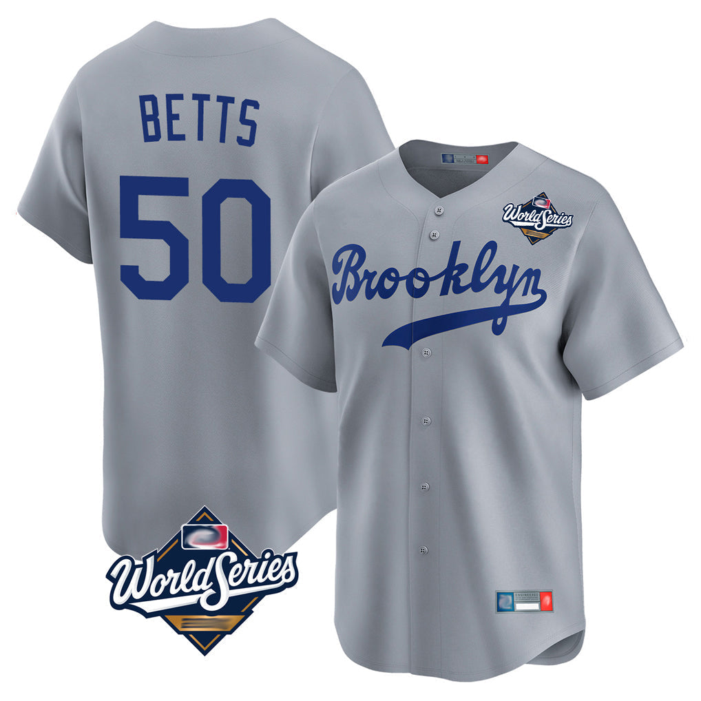 Ldoa LA.Dodgers #50 Mookie Betts Player Gray World Series Game Limited Home Stitched Jerseys