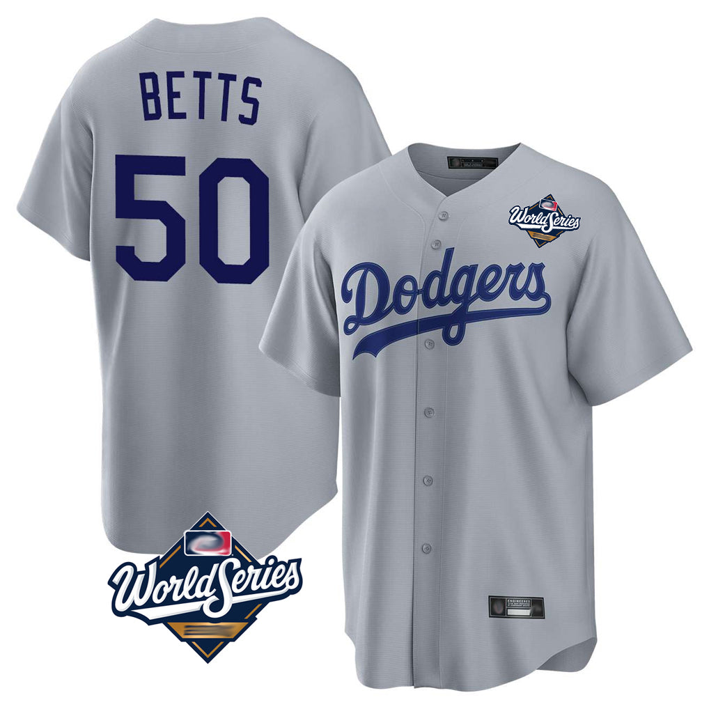 Ldoa LA.Dodgers #50 Mookie Betts Player Gray World Series Game Stitched Jerseys