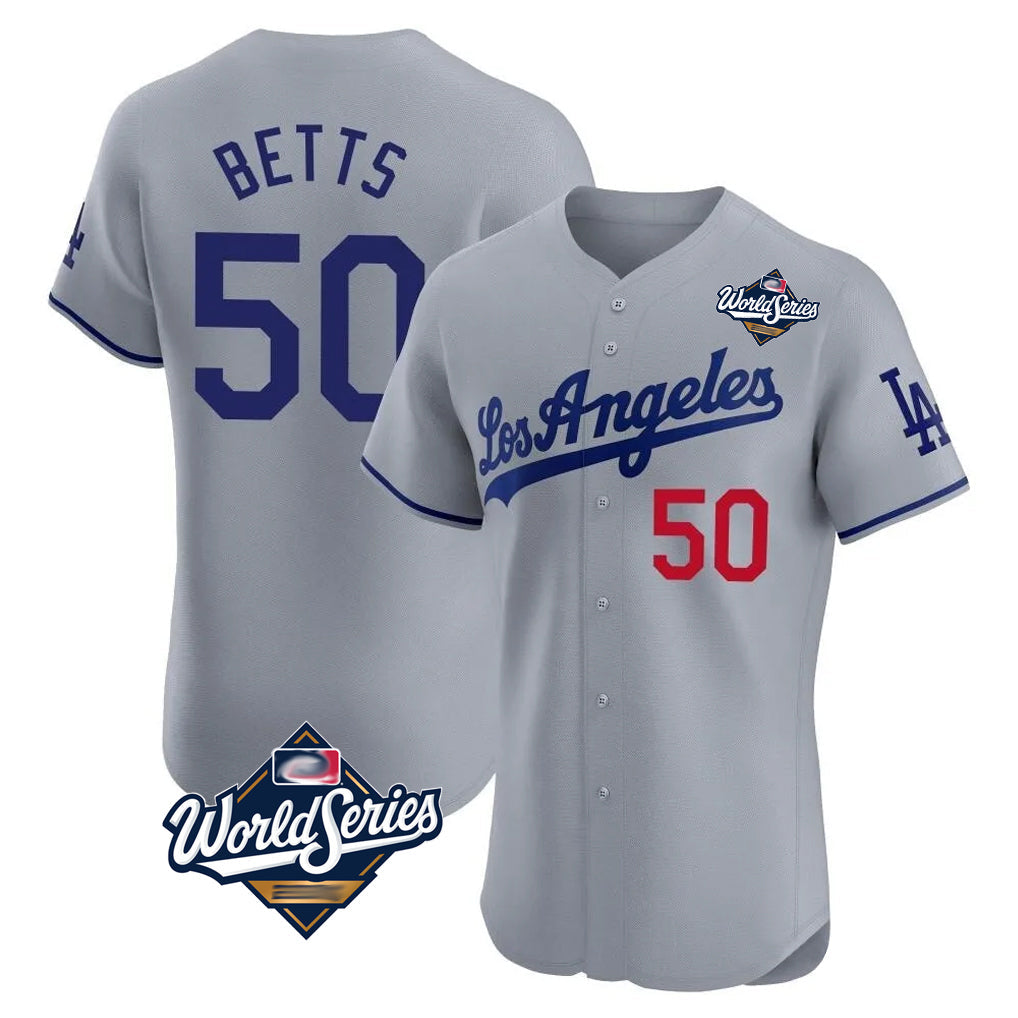 Ldoa LA.Dodgers #50 Mookie Betts Player Gray World Series Limited Elite Home Stitched Jerseys