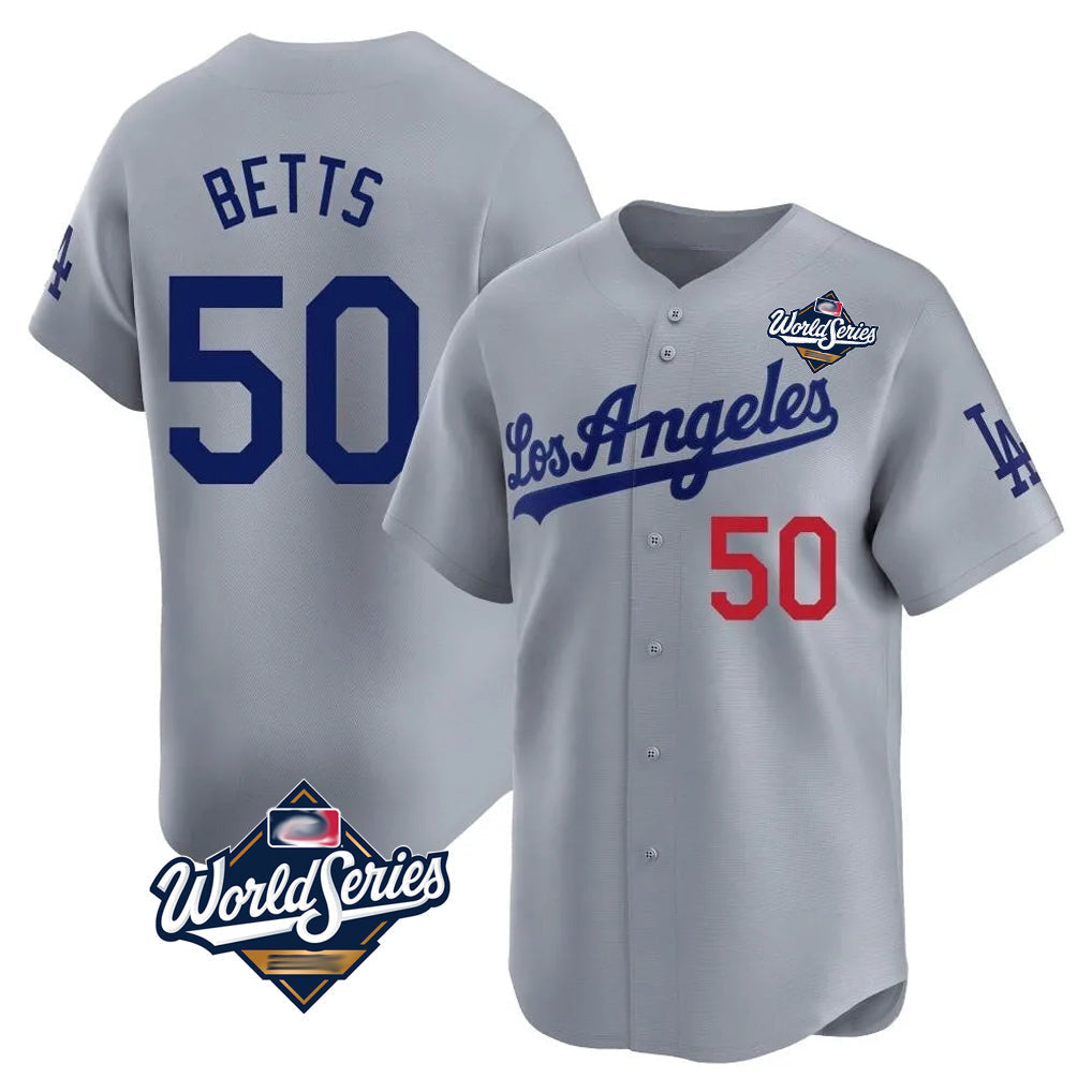 Ldoa LA.Dodgers #50 Mookie Betts Player Gray World Series Limited Home Stitched Jerseys