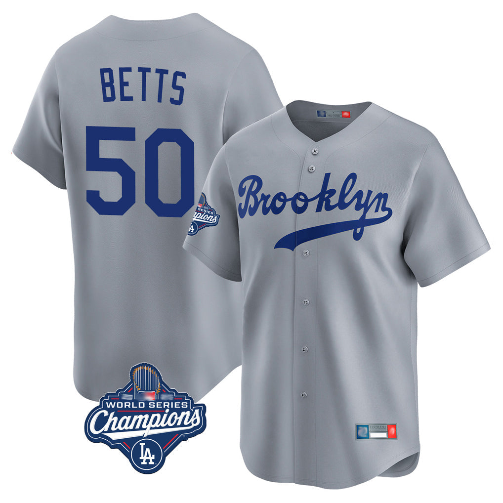 Ldoa LA.Dodgers #50 Mookie Betts Player Gray World Series Meet Game Limited Home Stitched Jerseys