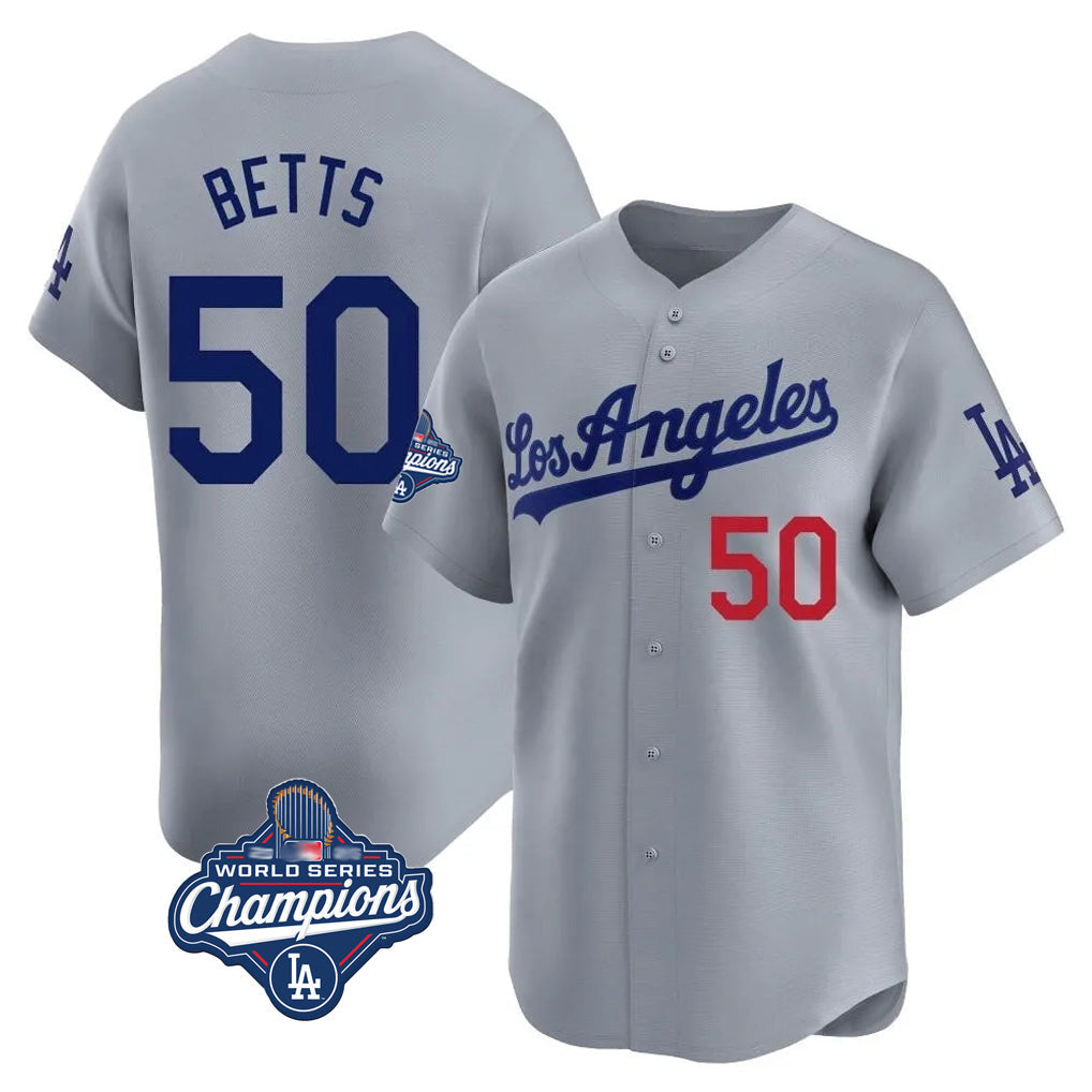 Ldoa LA.Dodgers #50 Mookie Betts Player Gray World Series Meet Limited Home Stitched Jerseys