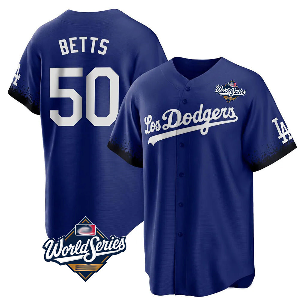Ldoa LA.Dodgers #50 Mookie Betts Player Royal World Series City Connect Home Game Stitched Jerseys