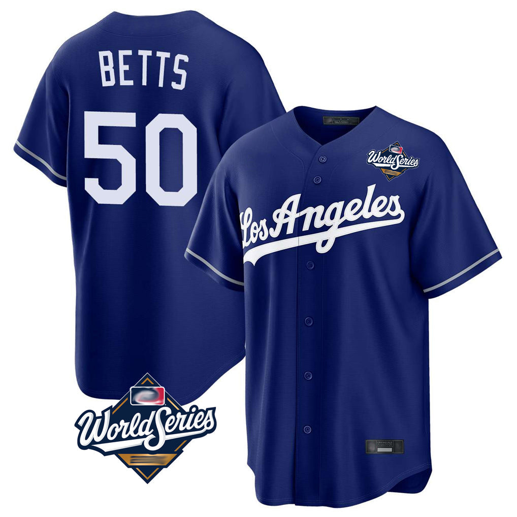 Ldoa LA.Dodgers #50 Mookie Betts Player Royal World Series Game Stitched Jerseys