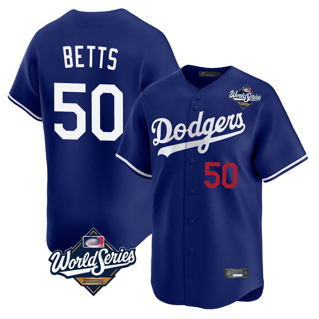 Ldoa LA.Dodgers #50 Mookie Betts Player Royal World Series Limited Home Stitched Jerseys