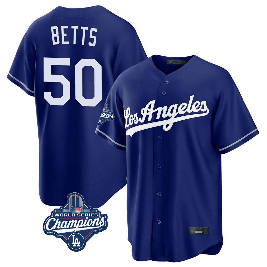 Ldoa LA.Dodgers #50 Mookie Betts Player Royal World Series Meet Game Stitched Jerseys