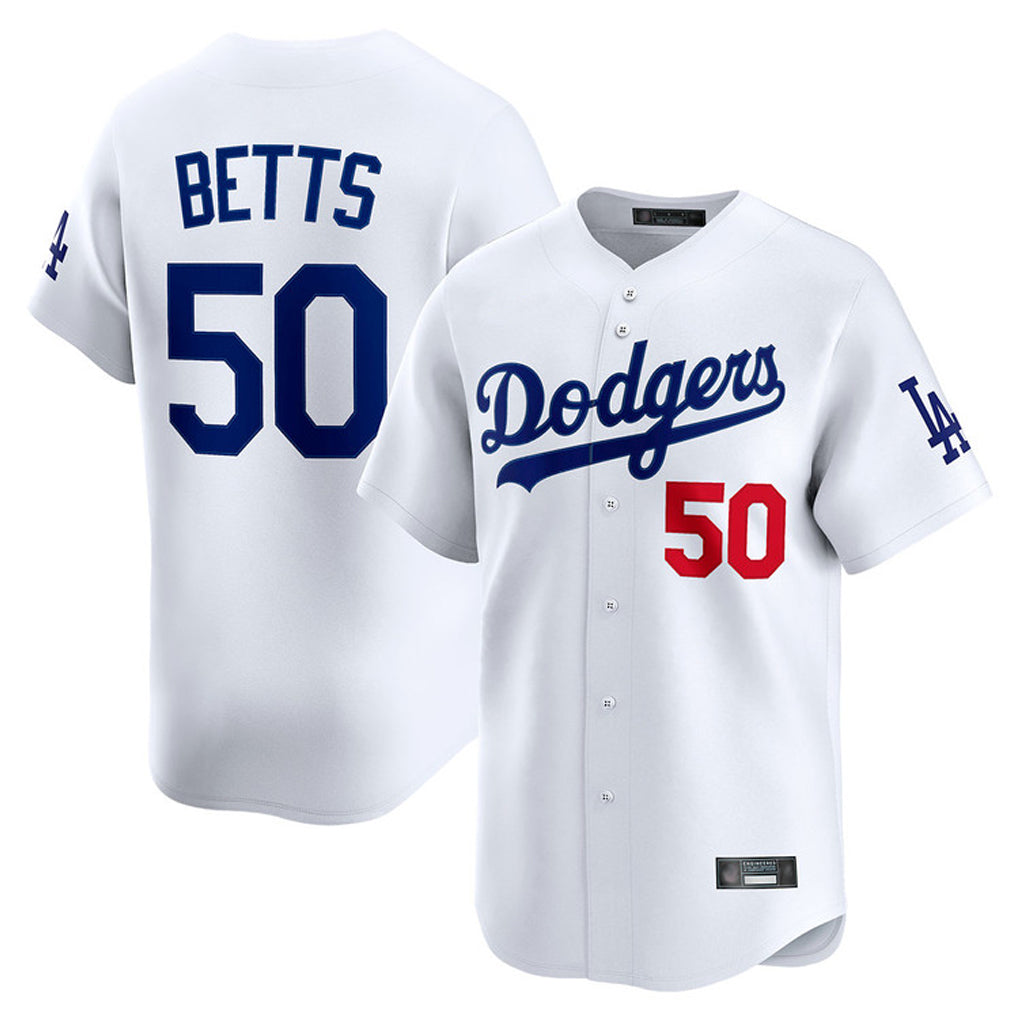 Ldoa LA.Dodgers #50 Mookie Betts Player White Limited Home Stitched Jerseys