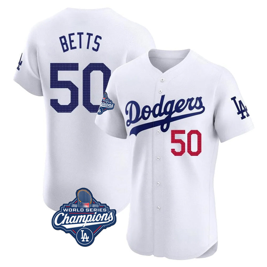 Ldoa LA.Dodgers #50 Mookie Betts Player White World Series Meet Limited Elite Home Stitched Jerseys