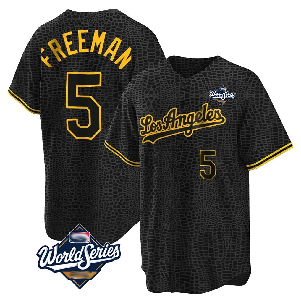 Ldoa LA.Dodgers #5 Freddie Freeman Player Black Gold World Series Limited Home Stitched Jerseys