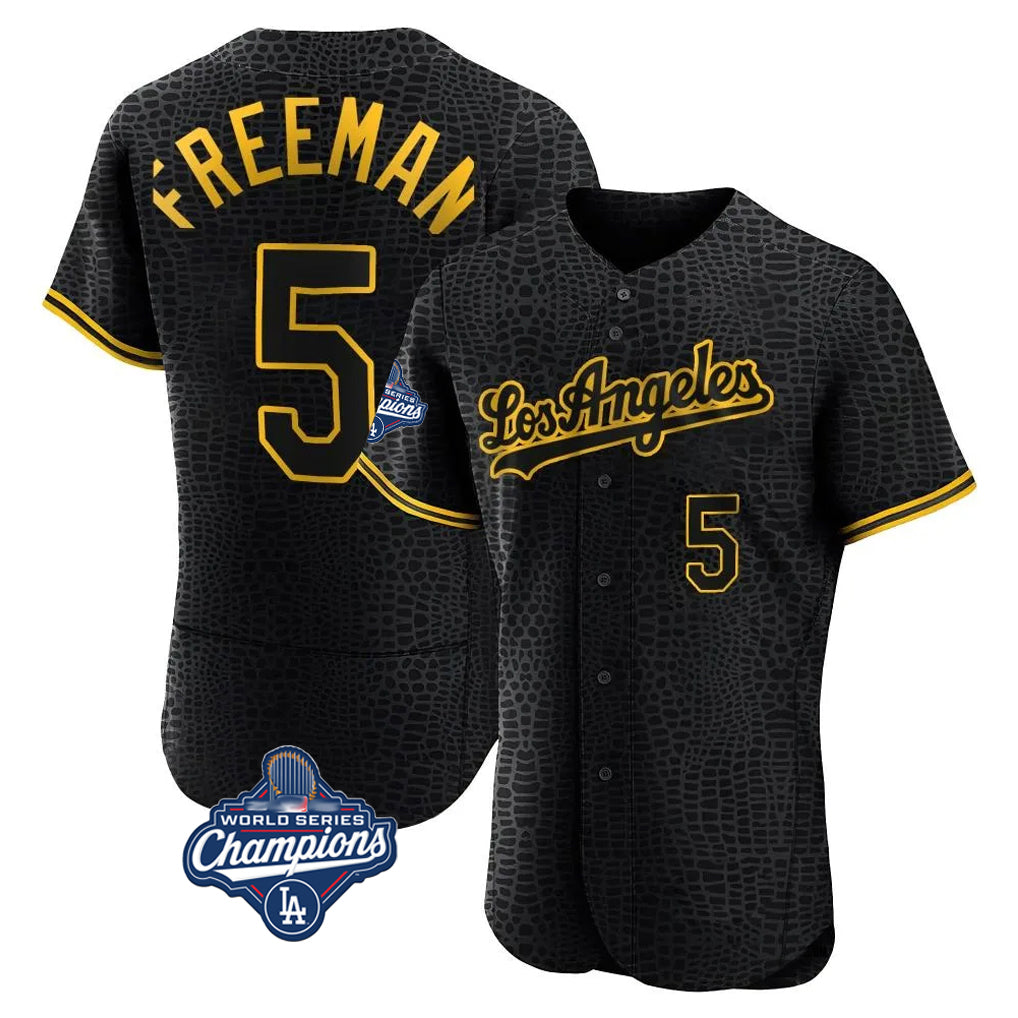 Ldoa LA.Dodgers #5 Freddie Freeman Player Black World Series Meet Snake Skin City Limited Elite Home Stitched Jerseys