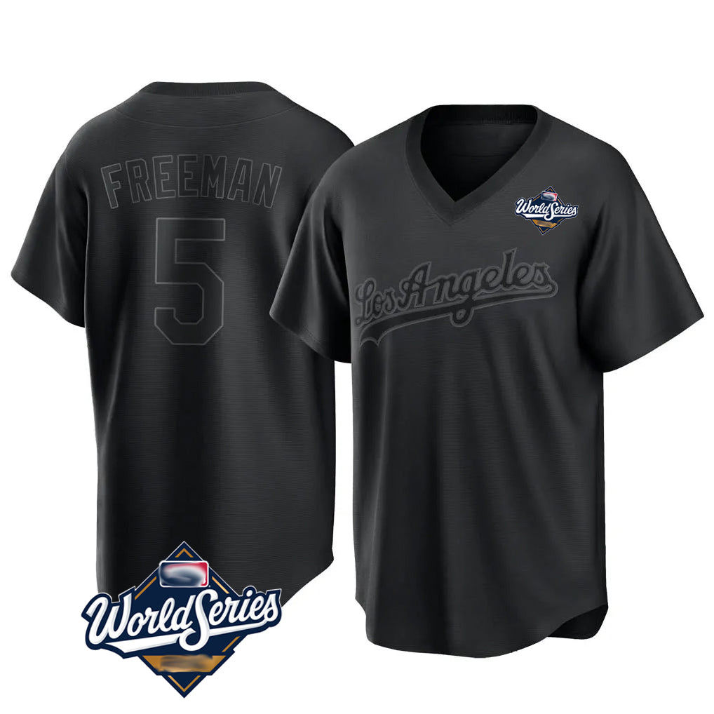 Ldoa LA.Dodgers #5 Freddie Freeman Player Black World Series Pitch Fashion T-shirt Stitched Jerseys