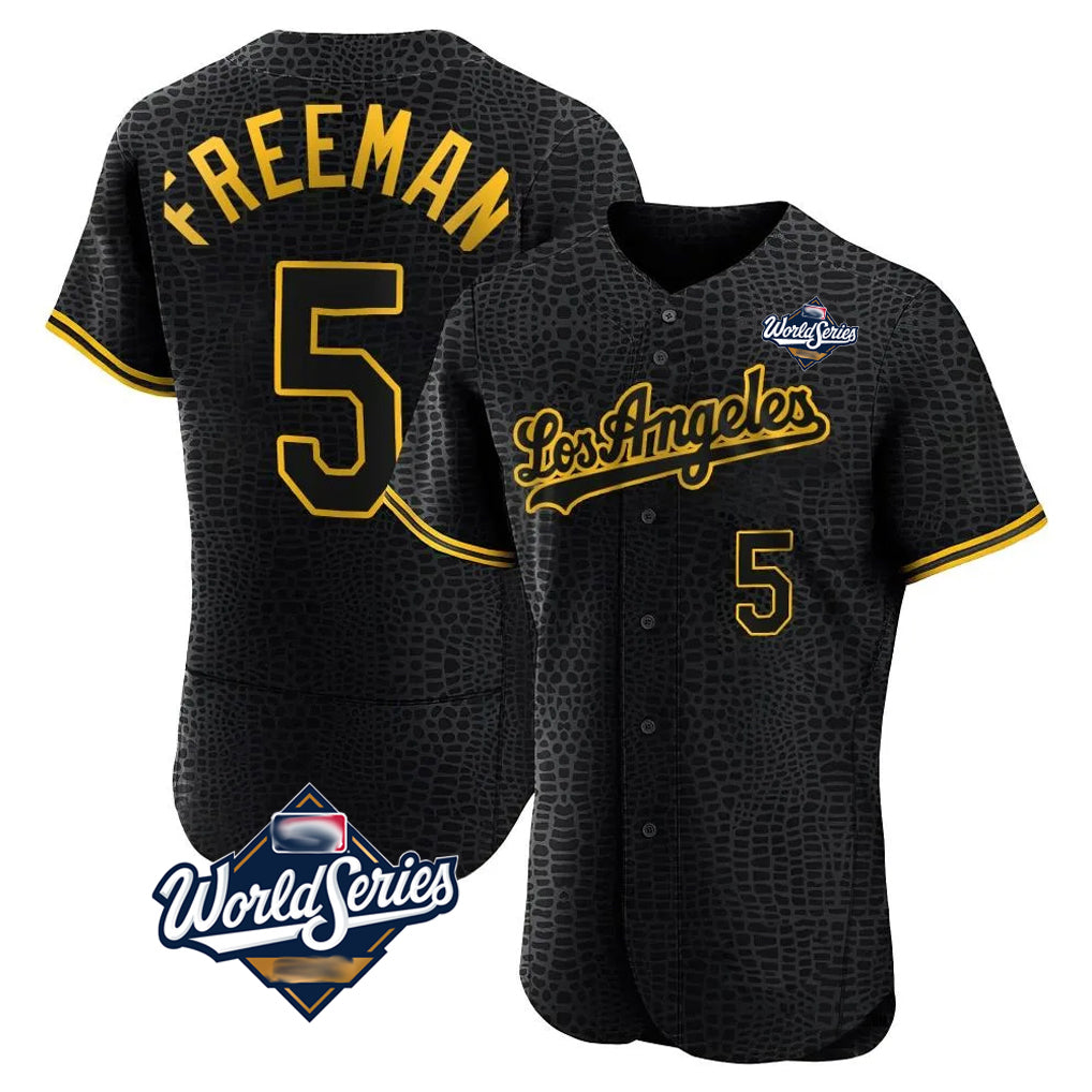 Ldoa LA.Dodgers #5 Freddie Freeman Player Black World Series Snake Skin City Limited Elite Home Stitched Jerseys