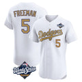 Ldoa LA.Dodgers #5 Freddie Freeman Player White World Series Limited Elite Home Stitched Jerseys