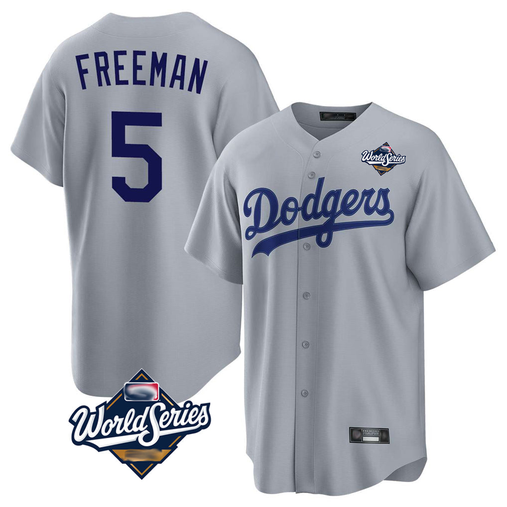 Ldoa LA.Dodgers #5 Freddie Freeman Player Gray World Series Game Stitched Jerseys