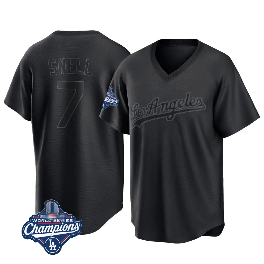 Ldoa LA.Dodgers #7 Blake Snell Player Black Pitch Fashion World Series Meet T-shirt Stitched Jerseys