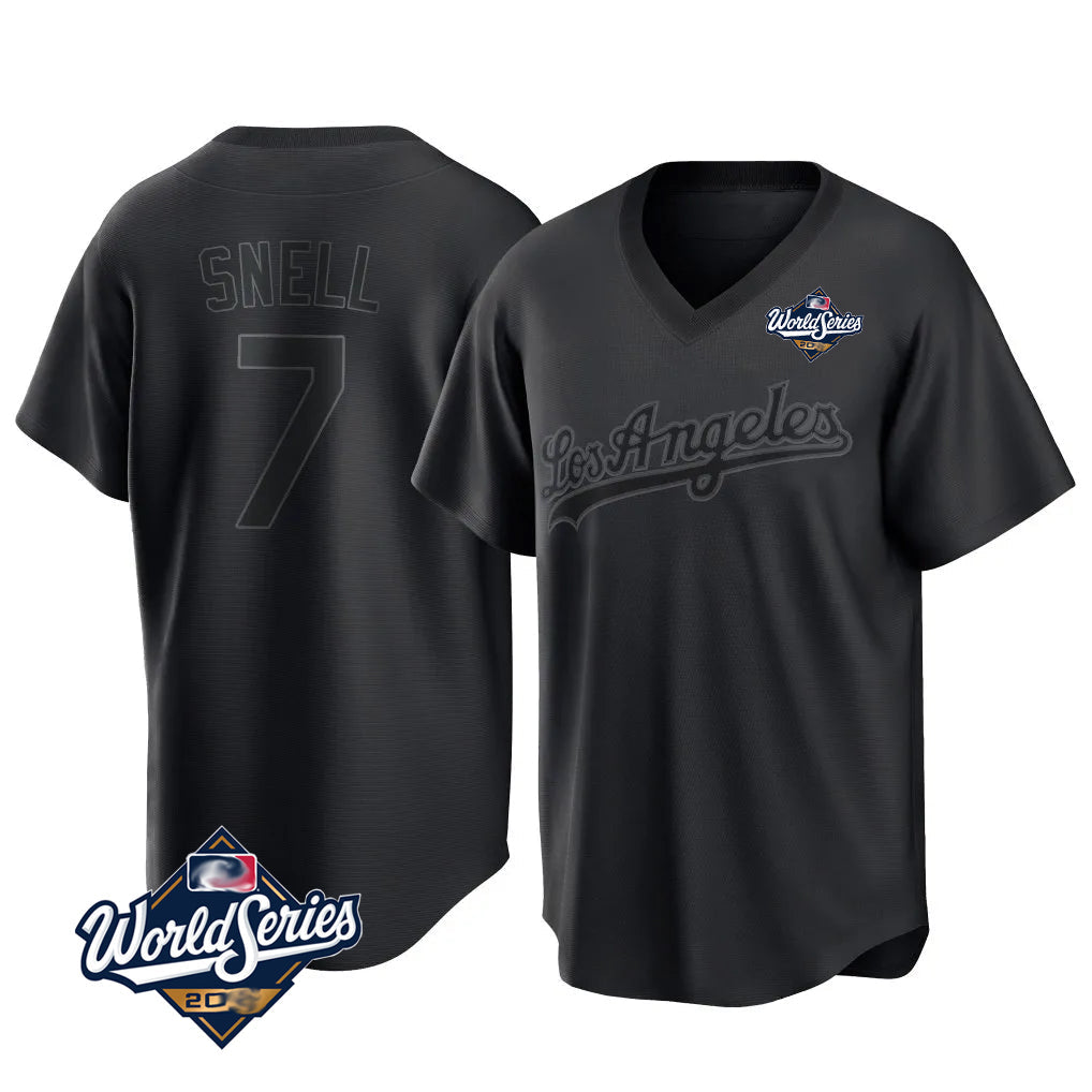 Ldoa LA.Dodgers #7 Blake Snell Player Black Pitch Fashion World Series T-shirt Stitched Jerseys