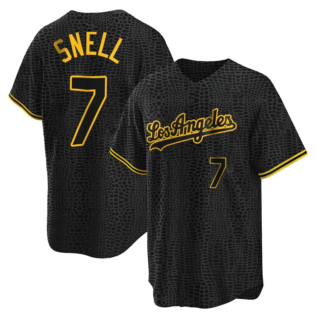 Ldoa LA.Dodgers #7 Blake Snell Player Black Snake Skin City Game Home Stitched Jerseys