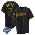 Ldoa LA.Dodgers #7 Blake Snell Player Black Snake Skin City Game Home World Series Meet Stitched Jerseys