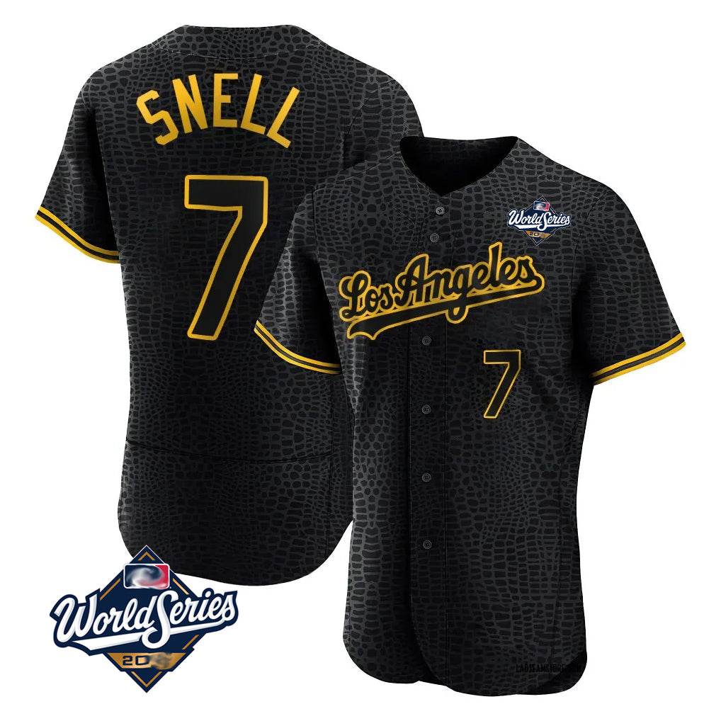 Ldoa LA.Dodgers #7 Blake Snell Player Black Snake Skin City Limited Elite World Series Home Stitched Jerseys