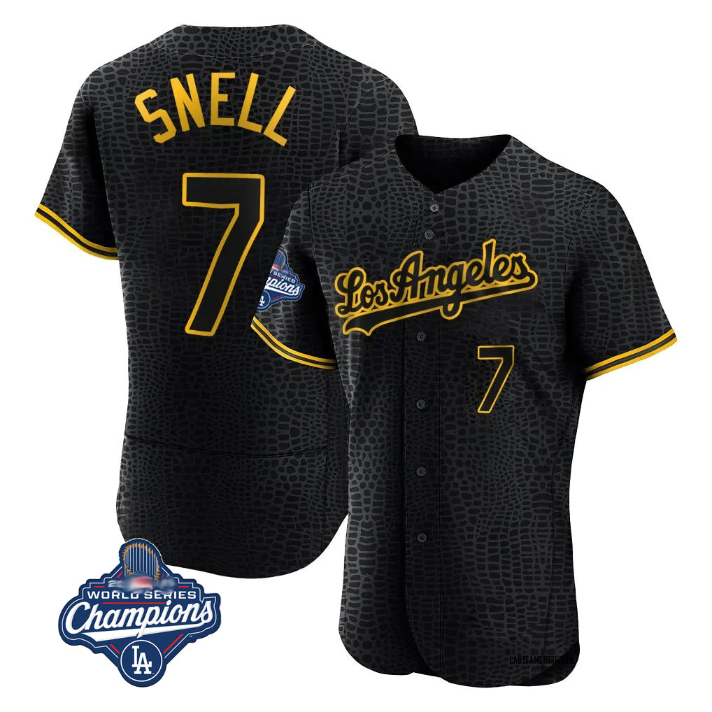 Ldoa LA.Dodgers #7 Blake Snell Player Black Snake Skin City Limited Elite World Series Meet Home Stitched Jerseys