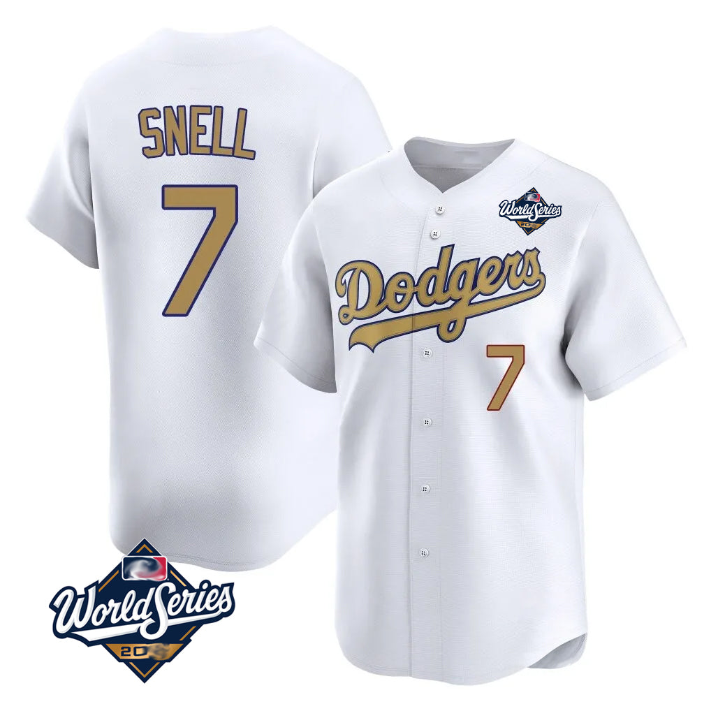 Ldoa LA.Dodgers #7 Blake Snell Player Gold Collection Limited World Series Home Stitched Jerseys