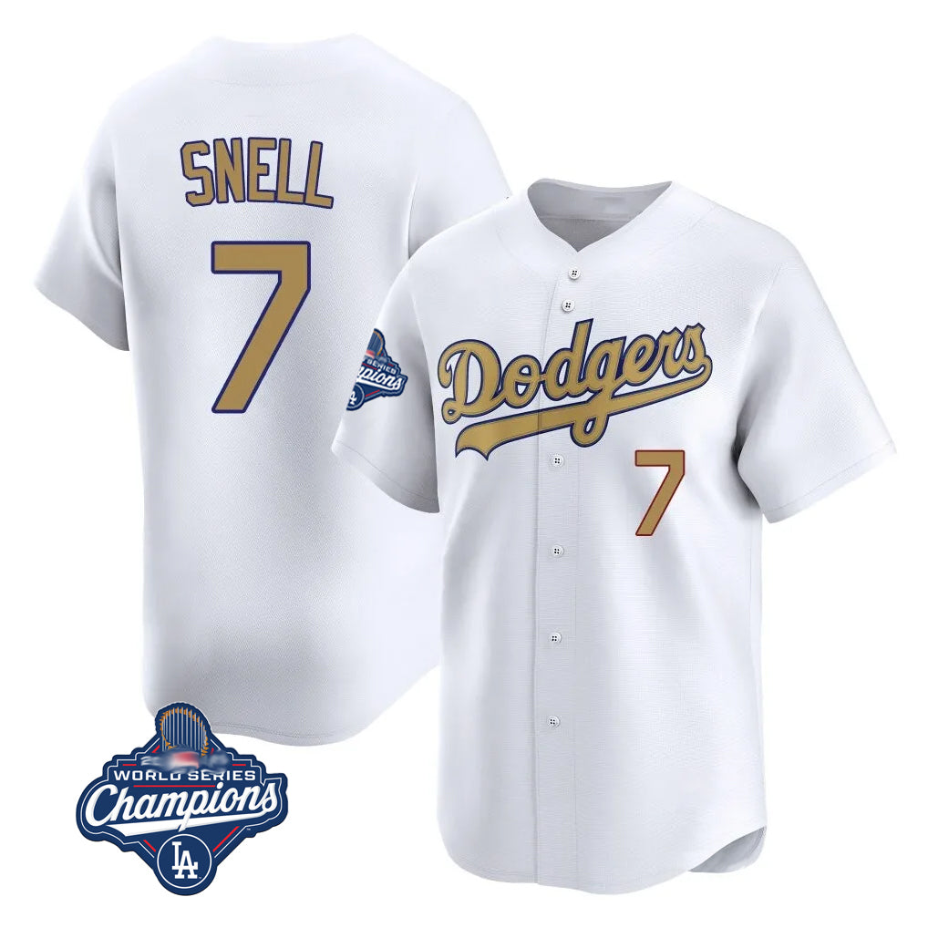 Ldoa LA.Dodgers #7 Blake Snell Player Gold Collection Limited World Series Meet Home Stitched Jerseys
