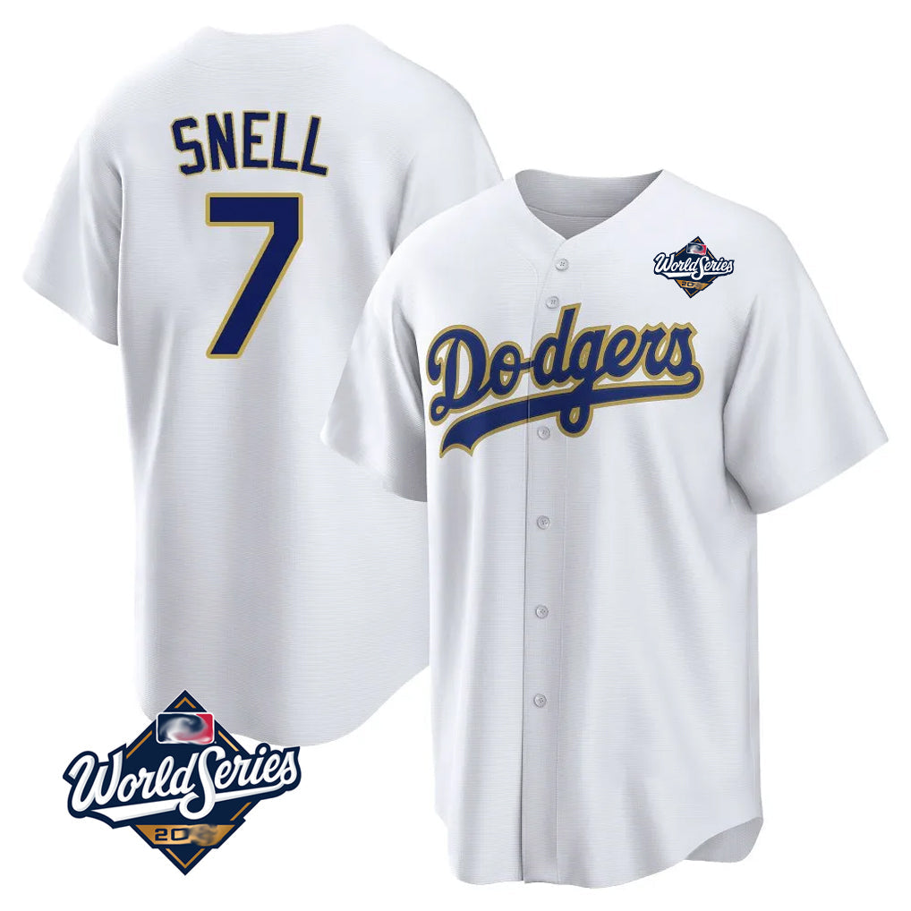 Ldoa LA.Dodgers #7 Blake Snell Player Gold White World Series Home Game Stitched Jerseys