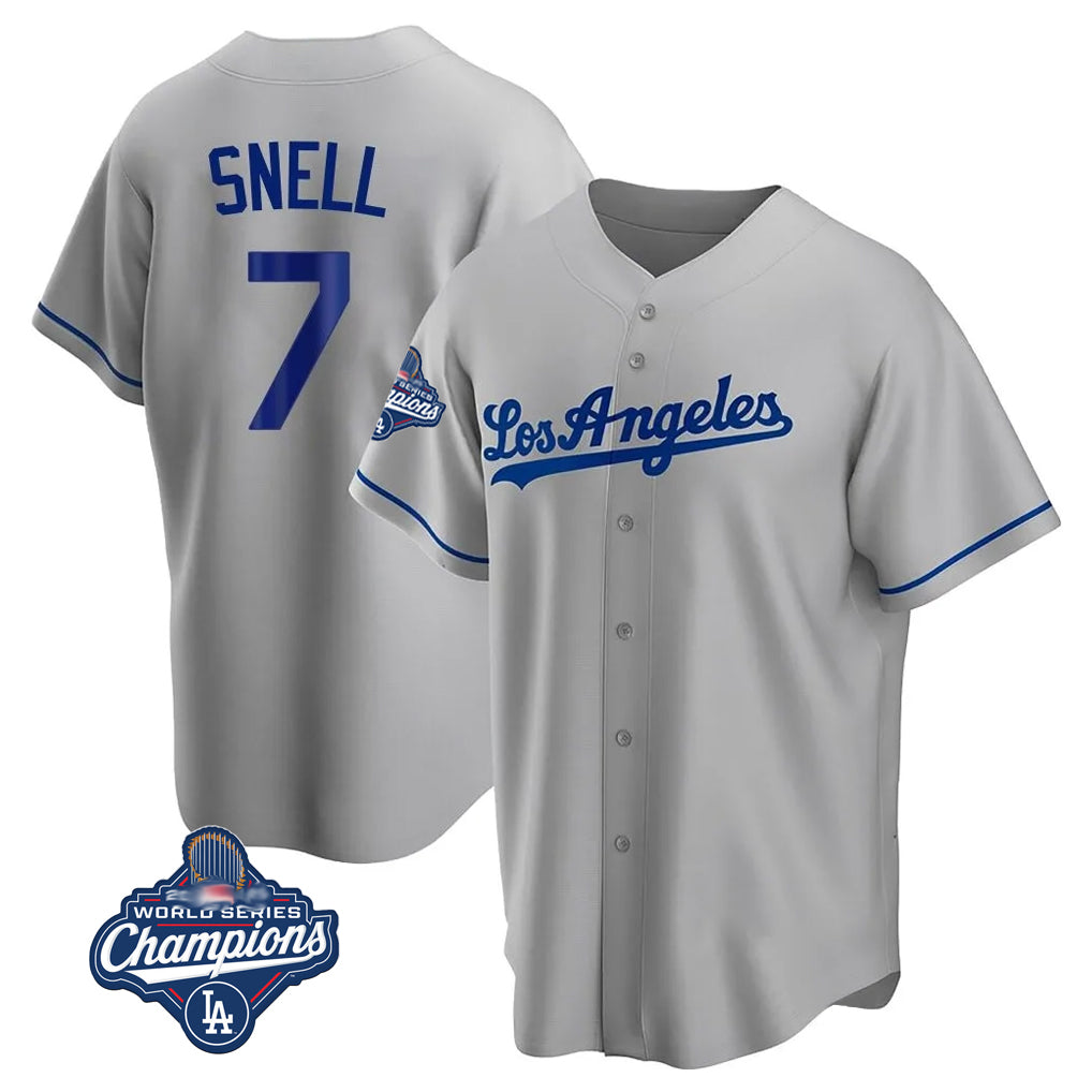 Ldoa LA.Dodgers #7 Blake Snell Player Gray World Series Meet Road Game Stitched Jerseys