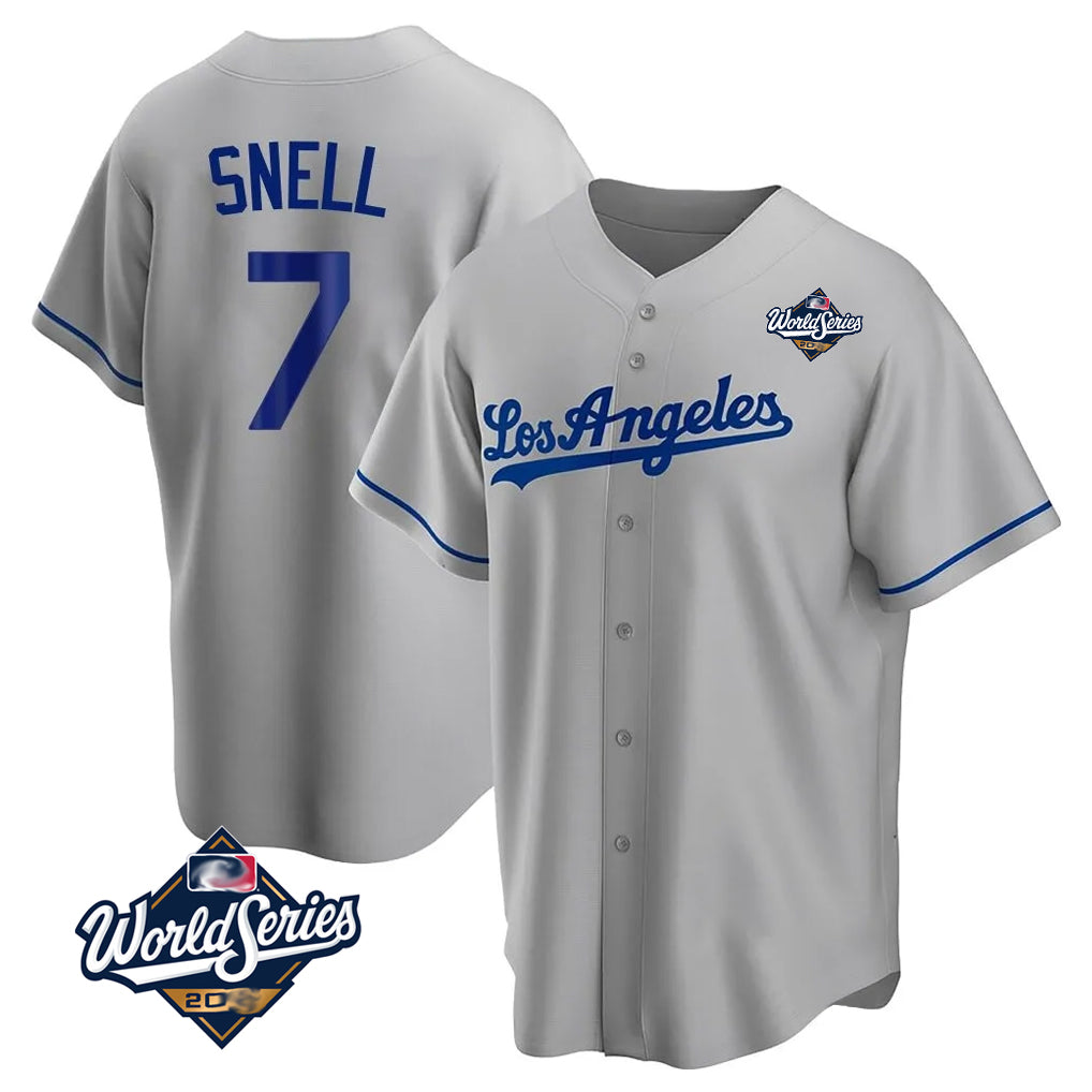 Ldoa LA.Dodgers #7 Blake Snell Player Gray World Series Road Game Stitched Jerseys