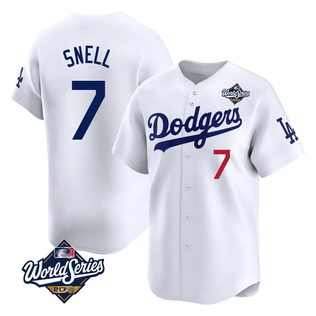 Ldoa LA.Dodgers #7 Blake Snell Player White Game Limited World Series Home Stitched Jerseys