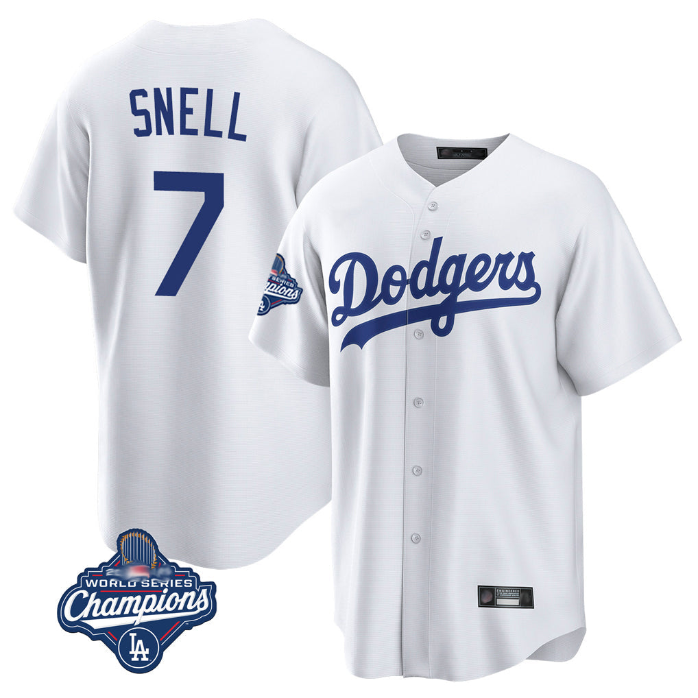 Ldoa LA.Dodgers #7 Blake Snell Player White Game World Series Meet Stitched Jerseys