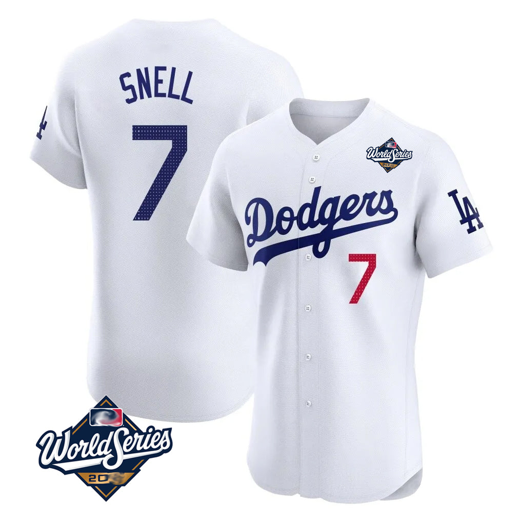 Ldoa LA.Dodgers #7 Blake Snell Player White Limited Elite World Series Home Stitched Jerseys