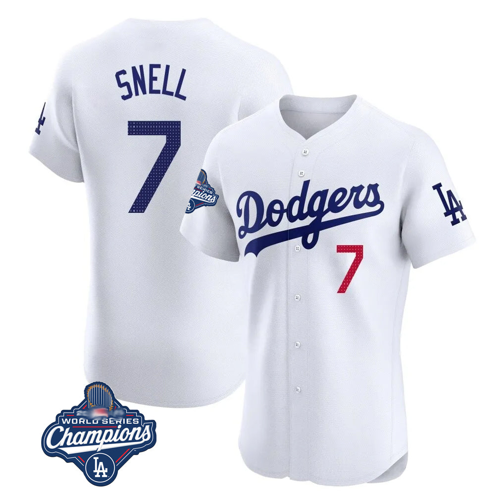 Ldoa LA.Dodgers #7 Blake Snell Player White Limited Elite World Series Meet Home Stitched Jerseys